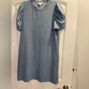 Cynthia Rowley Puff Sleeve blue Shift Dress Size M FLAW see photo